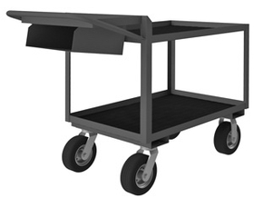 Durham OPCPFS-244838-2-RM-8PN-95 Order Picking Cart with 8" x 3" Pneumatic casters, (2) rigid and (2) swivel, 2 shelves, slanted writing shelf with storage pocket, Non-slip vinyl surface