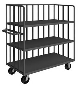 Durham OPT-4824-3-6PH-95 Open Portable Truck with 6" x 2" Phenolic casters, (2) rigid and (2) swivel, 3 shelves and tubular push handle, gray