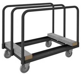 Durham PM-2439-CR-95 Panel Moving Truck with 5" x 1-1/4" Polyurethane casters, (4) swivel with side brakes, wood end rail with carpet and 3 removable dividers, gray