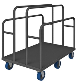 Durham PM6W-3048-6PU-95 Panel Moving Truck with 6" x 2" Polyurethane casters, (2) rigid and (4) swivel, solid deck and 4 welded tubular dividers, gray
