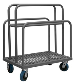 Durham PMWP-2436-6PU-95 Panel Moving Truck with 6" x 2" Polyurethane casters, (4) swivel, perforated deck and 4 welded tubular dividers, gray