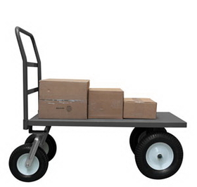 Durham PT304812/16PN95 Platform Truck with 12" & 16" Pneumatic casters, (2) rigid and (2) swivel, platform lips down with removable, tubular offset push handle, gray