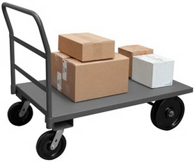 Durham PT30488/12PH95 Platform Truck with (2) 12" x 3" rigid and (2) 8" x 2" swivel Phenolic casters, lips down with removable, offset push handle, gray