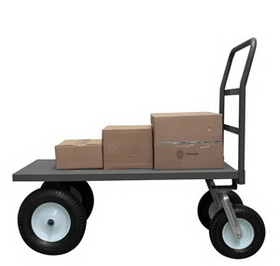 Durham PT366012/16PN95 Platform Truck with 12" & 16" Pneumatic casters, (2) rigid and (2) swivel, platform lips down with removable, tubular offset push handle, gray