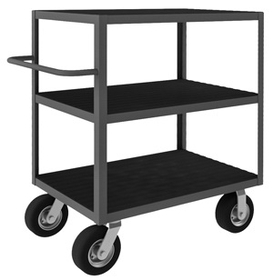 Durham RIC-243645-3-95 Rolling Instrument Cart with 8" x 3" Pneumatic casters, (2) rigid and (2) swivel, 3 shelves with Non-slip black vinyl matting on all shelves and tubular push handle, gray