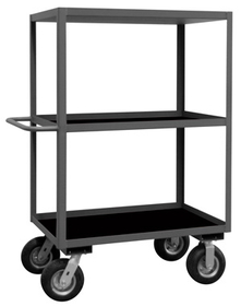 Durham RIC-243650-3-ALU-95 Rolling Instrument Cart with 8" x 3" Pneumatic casters, (2) rigid and (2) swivel, 3 shelves with Non-slip black vinyl matting, 1-1/2" lips up on all shelves