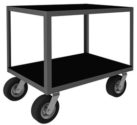 Durham RIC24362NH4SW8PN95 Rolling Instrument Cart with (4) swivel 8" x 3" Pneumatic casters, 2 shelves, Non-slip black vinyl matting on both shelves and no handle, gray