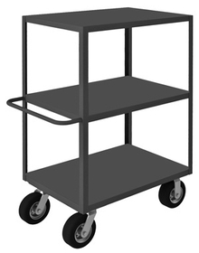 Durham RICNM-243645-3-95 Rolling Instrument Cart with 8" x 3" Pneumatic casters, (2) rigid and (2) swivel, 3 shelves and tubular push handle, gray