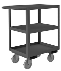 Durham RSC-182435-3-BLU-95 Rolling Service Cart with 5" x 1-1/4" Polyurethane casters, (2) rigid and (2) swivel with side brakes, 3 shelves, 1-1/2" lips up on bottom shelf and tubular handle