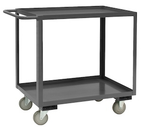 Durham RSC-1832-2-95 Rolling Service Cart, 5" x 1-1/4" Polyurethane Casters - 2 Rigid, 2 Swivel with Side Brakes, 2 Shelves, 1-1/2" Lips Up, and Tubular Handle