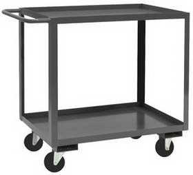 Durham RSC-2436-2-5PO-95 Rolling Service Cart, 5" x 1-1/4" Polyolefin Casters - 2 Rigid, 2 Swivel with Side Brakes, 2 Shelves, 1-1/2" Lips Up and Tubular Handle