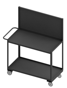 Durham RSC-2436-2-PB-95 Mobile Workstation with 5" x 1-1/4" Polyurethane casters, (2) rigid, (2) swivel with side brakes, 2 shelves and pegboard panel, all 1-1/2" lips up with tubular push handle