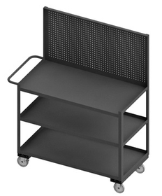 Durham RSC-2436-3-PB-95 Mobile workstation with 5" x 1-1/4" Polyurethane casters, (2) rigid, (2) swivel with side brakes, 3 shelves, 1-1/2" lips up on all shelves