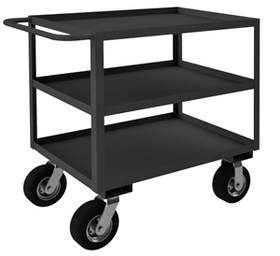 Durham RSC-243639-3-8PN-95 Rolling Service Cart with 8" x 3" Pneumatic casters, (2) rigid and (2) swivel, 3 shelves, 1-1/2" lips up on all shelves and tubular handle