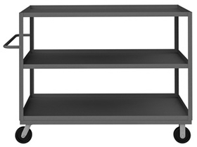 Durham RSC-243648-3-3K-6PH-95 Rolling Service Cart with 6" x 2" Phenolic casters, (2) rigid and (2) swivel, 3 Shelves, 1-1/2" lips up on all shelves and Tubular Handle