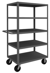 Durham RSC-243666-5-3K-ALD-95 Rolling Service Cart with 6" x 2" Phenolic casters, (2) rigid and (2) swivel, 5 shelves and a tubular push handle