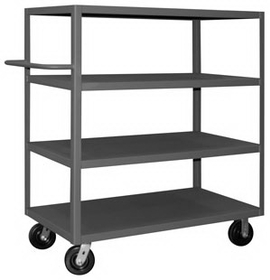 Durham RSC-2448-4-LD-95 Rolling Service Cart with 6" x 2" Phenolic casters, (2) rigid and (2) swivel with side brakes, 4 shelves and a tubular push handle