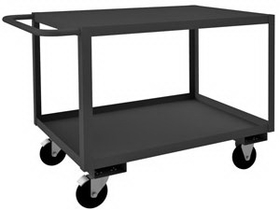 Durham RSC-304830-2-TLD-5PO-95 Rolling Service Cart, 5" x 1-1/4" Polyolefin Casters - 2 Rigid, 2 Swivel with Side Brakes, 2 Shelves, Bottom shelf has 1-1/2" Lips Up and Unit has a Tubular Handle