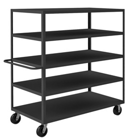 Durham RSC-306068-5-3K-95 Rolling Service Cart with 6" x 2" Phenolic casters, (2) rigid and (2) swivel, 5 shelves, 1-1/2" lips up on all shelves and a tubular push handle