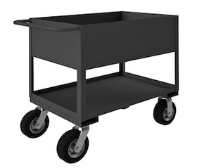 Durham RSC12-243636-2-8PN-95 Rolling Service Cart with 12" Lips Up, 8" x 3" Pneumatic Casters - 2 Rigid, 2 Swivel, 2 Shelves, Bottom Shelf has 1-1/2" Lips Up, and Unit has a Tubular Handle