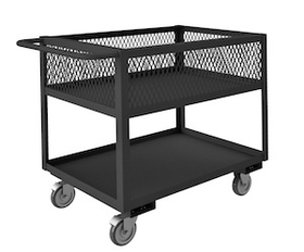 Durham RSC12-EX1830-2-5PO-95 Rolling Service Cart with 12" Mesh Lips Up, 5" x 1-1/4" Polyolefin Casters - 2 Rigid, 2 Swivel with Side Brakes, 2 Shelves, Bottom Shelf has 1-1/2" Lips Up