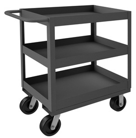 Durham RSC3-1830-3-3.6K-95 Rolling Service Cart with 6" x 2" Phenolic Casters, (2) rigid, (2) swivel, 3 shelves, all shelves have 3" lips up and tubular Handle