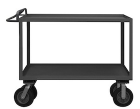 Durham RSCE-2430-2-8SPN-95 Rolling Service Cart with 8" x 2" Semi-Pneumatic Casters, (2) rigid, (2) swivel, 2 shelves, 1-1/2" lips up and an ergonomic handle