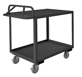 Durham RSCE-243641-2-TLD-95 Rolling Service Cart with 5" x 1-1/4" Polyurethane casters, (2) rigid, (2) swivel with side brakes, 2 shelves, bottom shelf 1-1/2" lips up and an ergonomic handle