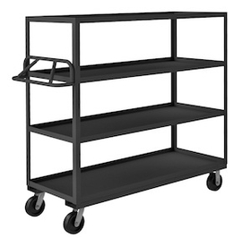 Durham RSCE-246060-4-3.6K-95 Rolling Service Cart with 6" x 2" Phenolic casters, (2) rigid and (2) swivel, 4 shelves, 1-1/2" lips up and an ergonomic push handle