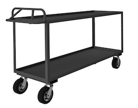 Durham RSCE-2472-2-8SPN-95 Rolling Service Cart with 8" x 2" Semi-Pneumatic Casters, (2) rigid, (2) swivel, 2 shelves, 1-1/2" lips up and an ergonomic handle