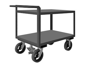 Durham RSCR243636ALDFL8MR95 Rolling Service Cart with Floor Lock, 8" x 2" Mold-On Rubber casters, (2) rigid and (2) swivel, 2 shelves, floor lock and a raised tubular handle