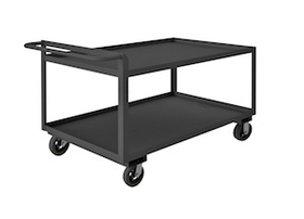 Durham RSCR243636ALU6MR95 Rolling Service Cart, 6" x 2" Mold-On Rubber casters, (2) rigid and (2) swivel, 2 shelves, 1-1/2" lips up on both shelves and a raised tubular handle