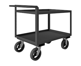 Durham RSCR243636ALU8MR95 Rolling Service Cart, 8" x 2" Mold-On Rubber casters, (2) rigid and (2) swivel, 2 shelves, 1-1/2" lips up on both shelves and a raised tubular handle
