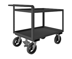 Durham RSCR243636ALUFL8MR95 Rolling Service Cart with Floor Lock, 8" x 2" Mold-On Rubber casters, (2) rigid and (2) swivel, 2 shelves, 1-1/2" lips up, floor lock and a raised tubular handle