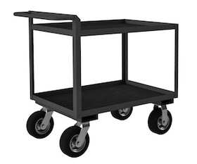 Durham RSCR304838ALURM8PN95 Rolling Service Cart, 8" x 3" Pneumatic casters, (2) rigid, (2) swivel, 2 shelves with rubber matting, 1-1/2" lips up on both shelves and a raised tubular handle