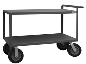 Durham RSCR306038ALD10SPN95 Rolling Service Cart, 10" x 2-3/4" Semi-Pneumatic casters, (2) rigid, (2) swivel, 2 shelves and a raised tubular handle