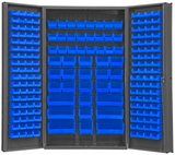 Durham SJC-BDLP-192-5295 Heavy Duty Cabinet, 14 gauge steel, lockable cabinet, with 192 blue Hook-On-Bins, deep door style, gray