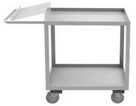 Durham SOPC1618302ALU5PU Stainless Order Picking Cart with 5" x 1-1/4" Polyurethane casters, (2) rigid and (2) swivel with side brakes, 2 shelves and a writing shelf, 18x30