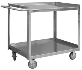 Durham SRSC1618302FLD5PU Stainless Steel Stock Cart with 5" x 1-1/4" Polyurethane casters, (2) rigid and (2) swivel with side brakes, 2 shelves, 18x30
