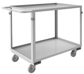 Durham SRSC2016302ALU4PU Stainless Steel Stock Cart with (4) 4 x 1-1/4" swivel Polyurethane casters, 2 shelves, 4 bumper guards, all 1-5/8" lips up and tubular push handle