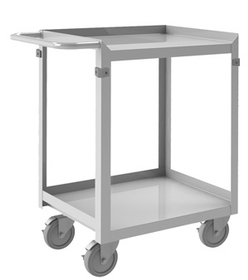 Durham SRSC2022362FLD4PU Stainless Steel Stock Cart with (4) 4 x 1-1/4" swivel Polyurethane casters, 2 shelves, 4 bumper guards, all 1-1/4" lips up except in front and tubular push handle
