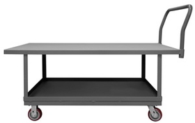 Durham WHPT18485PU95 2 Deck Platform Truck with 5" X 1-1/4" Polyurethane casters, (2) rigid and (2) swivel with removable, tubular offset push handle, gray