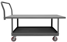Durham WHPT24605PU95 2 Deck Platform Truck with 5" X 1-1/4" Polyurethane casters, (2) rigid and (2) swivel with removable, tubular offset push handle, gray