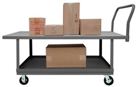 Durham WHPT30605MR95 2 Deck Platform Truck with 5" x 2" Mold-On-Rubber casters, (2) rigid, and (2) swivel, lips down with removable, tubular offset push handle, gray