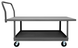 Durham WHPT30605PH95 2 Deck Platform Truck with 5%u201D X 2%u201D Phenolic bolt-on casters, (2) rigid and (2) swivel with removable, tubular offset push handle, gray