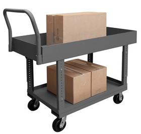 Durham WHPT6A24485PH95 Adjustable 2 Shelf Platform Truck with (2) rigid and (2) swivel 5" x 2" Phenolic casters, 24x48