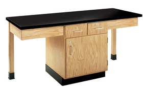 Diversified Woodcrafts 2402K 4 Station Table W/ 1-1/4" Chemguard Top, Plain Apron & Door/Drwrs