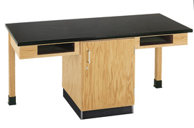 Diversified Woodcrafts C2106K 2 Station Table W/ 1" Solid Epoxy Resin Top, Compartment Apron