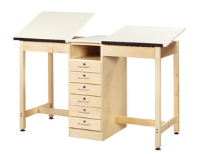 Diversified Woodcrafts DTA-21A Draftsman Two-Station Drawing Table w/ Six Drawers