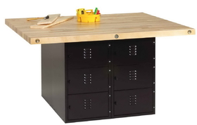 Diversified Woodcrafts WB12ABL-4V Forum Industrial Arts Four-Station Workbench with Steel Lockers